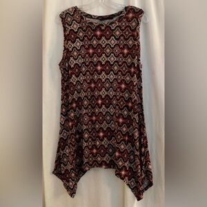 Cuddl Duds Geometric Print Scarf Hem  Sleeveless Tunic Top Size L